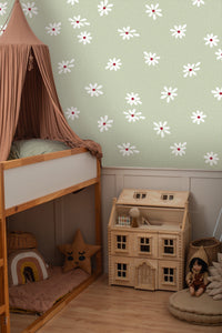 RB414 Daisy Field, kinderbehang madeliefjes, children's wallpaper daisies, Kindertapete Gänseblümchen, papier peint enfants marguerites