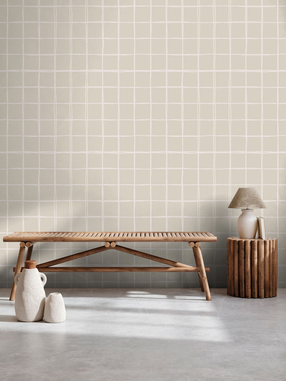 RB427 Gentle Grid Beige - behangpapier kinderkamer