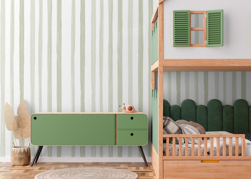 RB419 Behang Delicate Stripes Groen - wallpaper, papier peint, behang, tapete