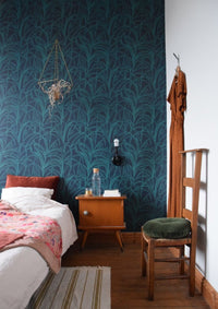 RB217 Behang Palmleaves greenblue - roomblush