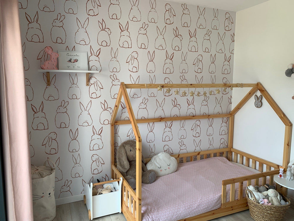 RB304 Behang Bunnies roze – Roomblush Bunnies wallpaper, papier peint, behang, tapete